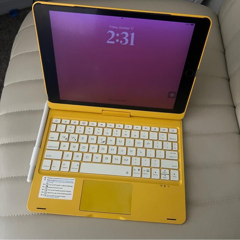 Apple Yellow Tablet with Keyboard Case